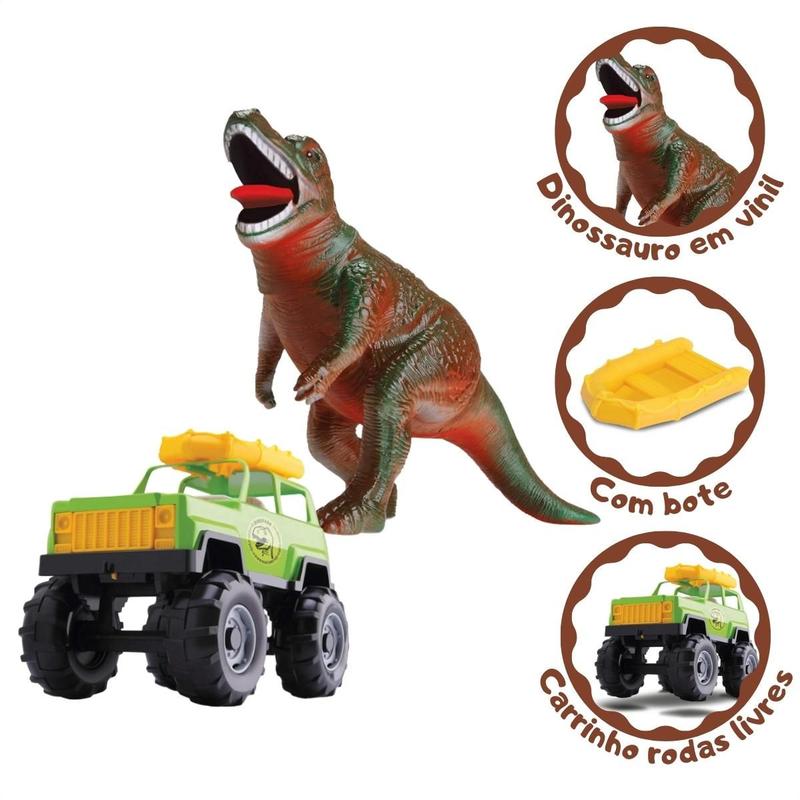 Brinquedo Radical Dino Park Carrinho Com Bote E Dinossauro T-rex